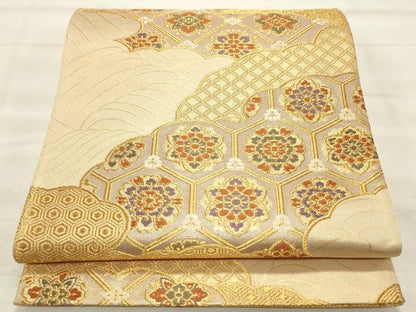 平和屋着物◎六通柄袋帯 雲取吉祥文 金糸 正絹 逸品 CABF2086qe
