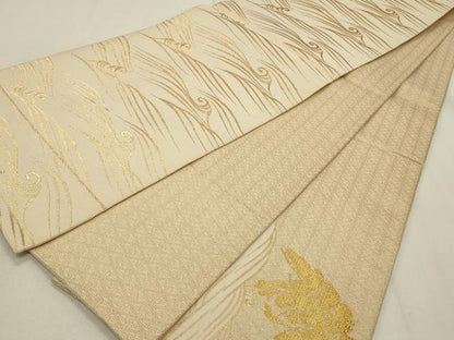 平和屋着物◎佐賀箔 六通柄袋帯 飛鶴立波文 金糸 正絹 逸品 CABF2104qe