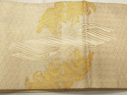 平和屋着物◎佐賀箔 六通柄袋帯 飛鶴立波文 金糸 正絹 逸品 CABF2104qe