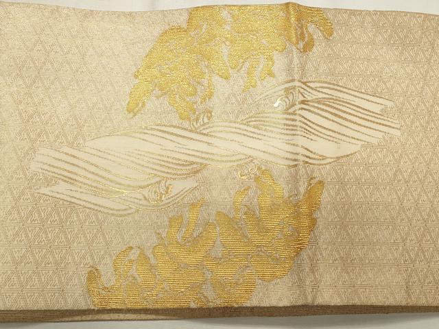平和屋着物◎佐賀箔 六通柄袋帯 飛鶴立波文 金糸 正絹 逸品 CABF2104qe