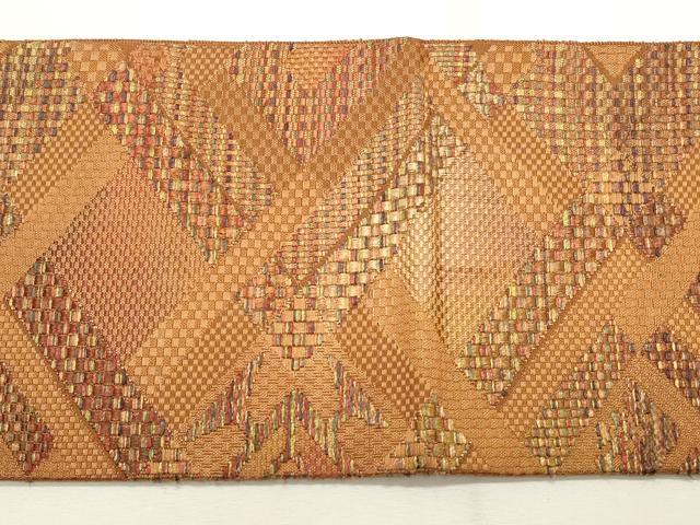平和屋着物●本場筑前博多織　八寸名古屋帯　幾何学文様　正絹　逸品　CABD0674hy 平和屋着物◎本場筑前博多織 八寸名古屋帯 幾何学文 正絹 逸品