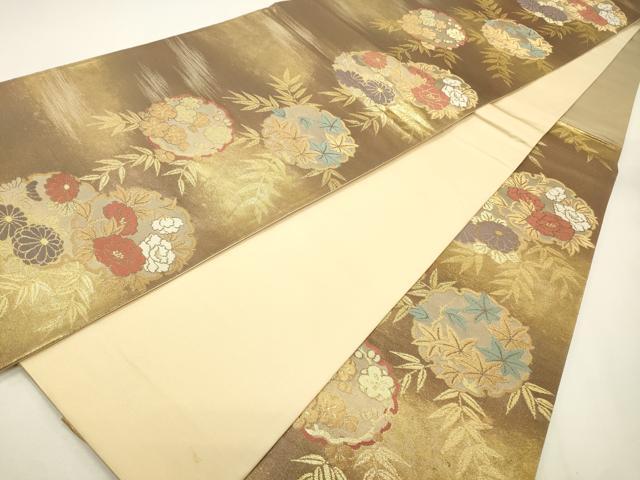 平和屋着物●全通柄袋帯　霞文　正絹　逸品　CABC4745dy 平和屋着物◎全通柄袋帯 霞雪輪花文 金糸 正絹 逸品 CABF2106qe