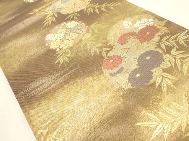平和屋着物●両面　全通柄袋帯　本塩沢　霞文　正絹　逸品　CABD4141dy 平和屋着物○塩瀬 全通柄 九寸名古屋帯 型染め 風景花文 正絹 逸品