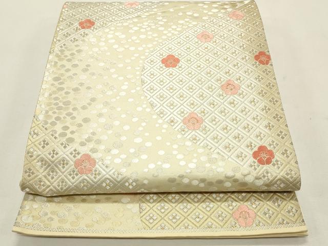 平和屋着物◎六通柄袋帯 舞梅文 金銀糸 正絹 逸品 CABF2109qe