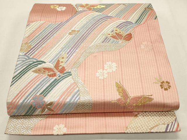 平和屋着物◎六通柄袋帯　唐織　花蝶文　金糸　正絹　逸品　CABF2112qe