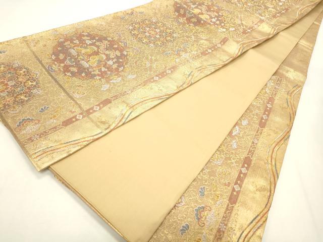 平和屋着物◎六通柄袋帯 唐織 正倉院花鳥文 金銀糸 正絹 逸品 CABF2114qe