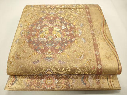平和屋着物◎六通柄袋帯 唐織 正倉院花鳥文 金銀糸 正絹 逸品 CABF2114qe