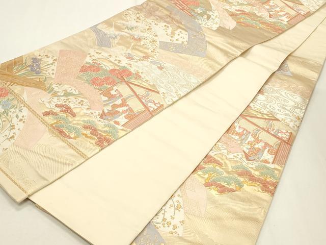 平和屋着物◎六通柄袋帯　唐織　地紙花鳥文　金糸　正絹　逸品　CABF2115qe