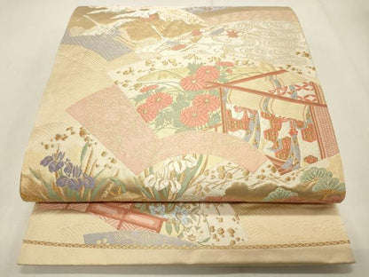 平和屋着物◎六通柄袋帯　唐織　地紙花鳥文　金糸　正絹　逸品　CABF2115qe