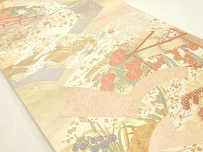 平和屋着物◎六通柄袋帯　唐織　地紙花鳥文　金糸　正絹　逸品　CABF2115qe