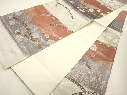 平和屋着物◎六通柄袋帯 芝草花文 金銀糸 正絹 逸品 CABF2118qe