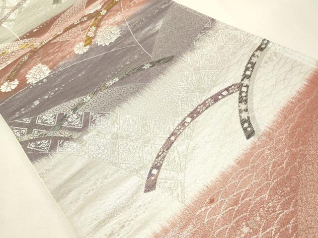 平和屋着物◎六通柄袋帯 芝草花文 金銀糸 正絹 逸品 CABF2118qe
