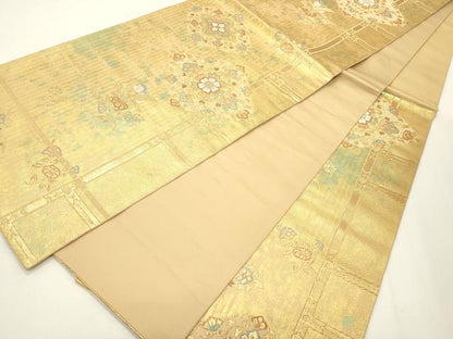 平和屋着物◎六通柄袋帯　正倉院花鳥文　金糸　正絹　逸品　CABF2119qe