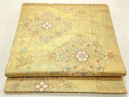 平和屋着物◎六通柄袋帯　正倉院花鳥文　金糸　正絹　逸品　CABF2119qe