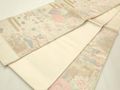 平和屋着物◎西陣 六通柄袋帯 草花吉祥文 金糸 証紙付き 正絹 逸品 CABF2121qe