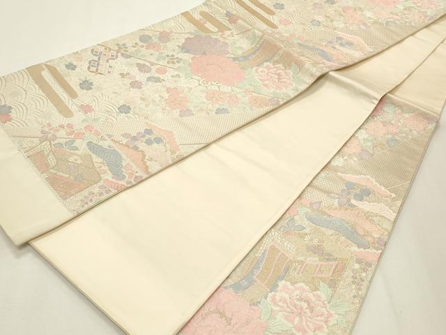 平和屋着物◎西陣 六通柄袋帯 草花吉祥文 金糸 証紙付き 正絹 逸品 CABF2121qe