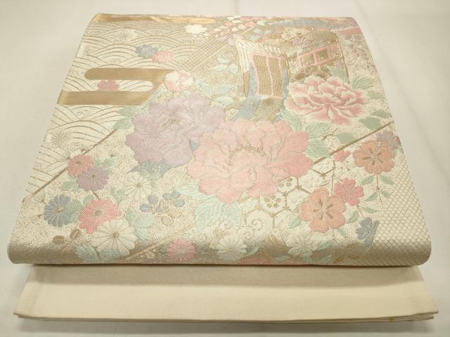 平和屋着物◎西陣 六通柄袋帯 草花吉祥文 金糸 証紙付き 正絹 逸品 CABF2121qe