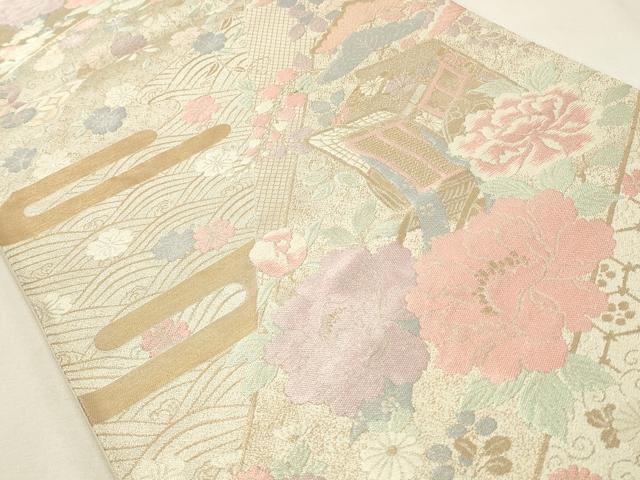 平和屋着物◎西陣 六通柄袋帯 草花吉祥文 金糸 証紙付き 正絹 逸品 CABF2121qe