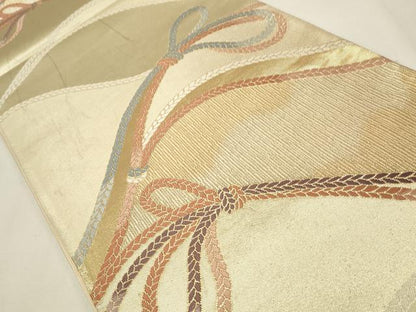 平和屋着物◎六通柄袋帯　唐織　結び紐文　金糸　正絹　逸品　CABF2123qe