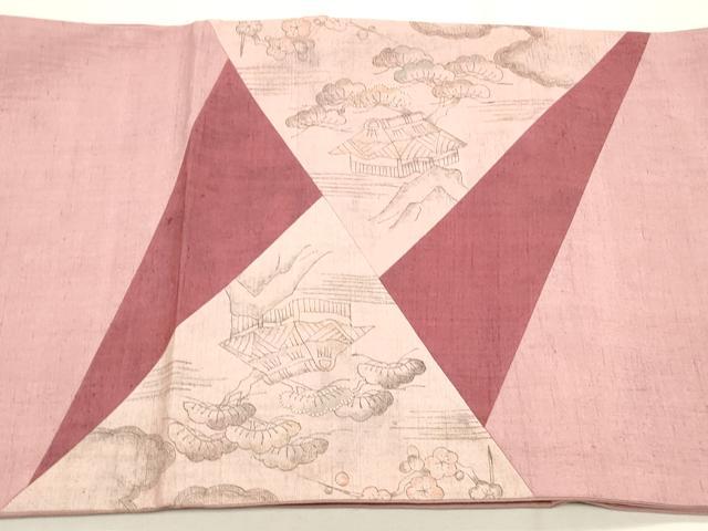 平和屋着物◎太鼓柄袋帯 手描き 紬地 切嵌風景文 正絹 逸品 CABF2125qe