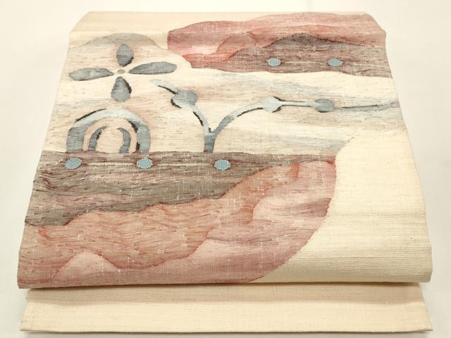 平和屋着物◎太鼓柄袋帯 すくい織 草花文 正絹 逸品 CABF2127qe