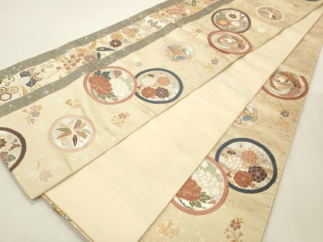 平和屋着物◎六通柄袋帯 唐織 献上狂言の花 金銀糸 正絹 逸品 CABF2130qe