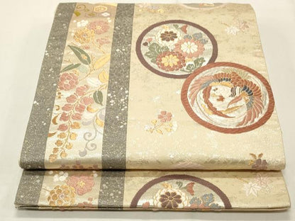 平和屋着物◎六通柄袋帯 唐織 献上狂言の花 金銀糸 正絹 逸品 CABF2130qe