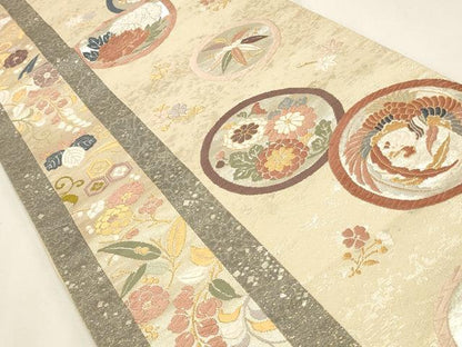 平和屋着物◎六通柄袋帯 唐織 献上狂言の花 金銀糸 正絹 逸品 CABF2130qe