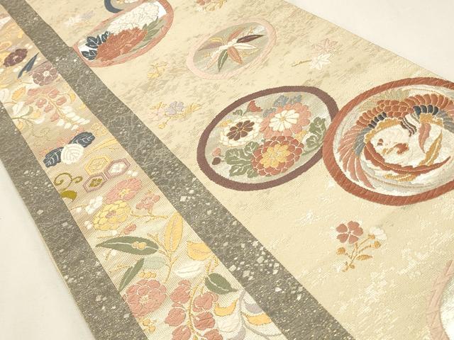 平和屋着物◎六通柄袋帯 唐織 献上狂言の花 金銀糸 正絹 逸品 CABF2130qe