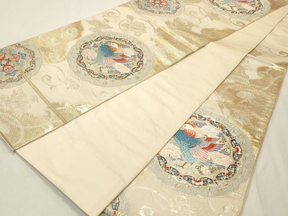 平和屋着物◎六通柄袋帯 唐織 巧芸箔 鴛鴦鏡 金銀糸 正絹 逸品 CABF2131qe