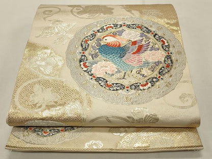 平和屋着物◎六通柄袋帯 唐織 巧芸箔 鴛鴦鏡 金銀糸 正絹 逸品 CABF2131qe
