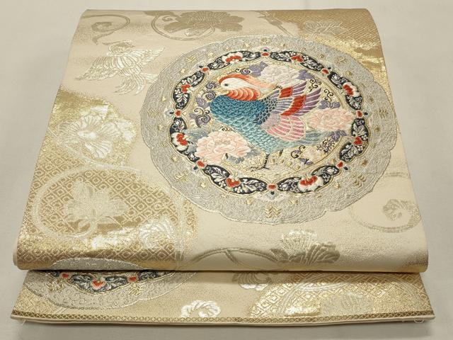 平和屋着物◎六通柄袋帯 唐織 巧芸箔 鴛鴦鏡 金銀糸 正絹 逸品 CABF2131qe