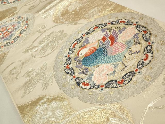 平和屋着物◎六通柄袋帯 唐織 巧芸箔 鴛鴦鏡 金銀糸 正絹 逸品 CABF2131qe