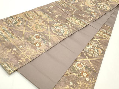 平和屋着物◎六通柄袋帯　天井花鳥文　金糸　引箔　正絹　逸品　CABF2149qe
