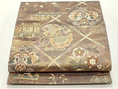 平和屋着物◎六通柄袋帯　天井花鳥文　金糸　引箔　正絹　逸品　CABF2149qe