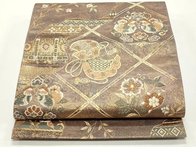 平和屋着物◎六通柄袋帯　天井花鳥文　金糸　引箔　正絹　逸品　CABF2149qe