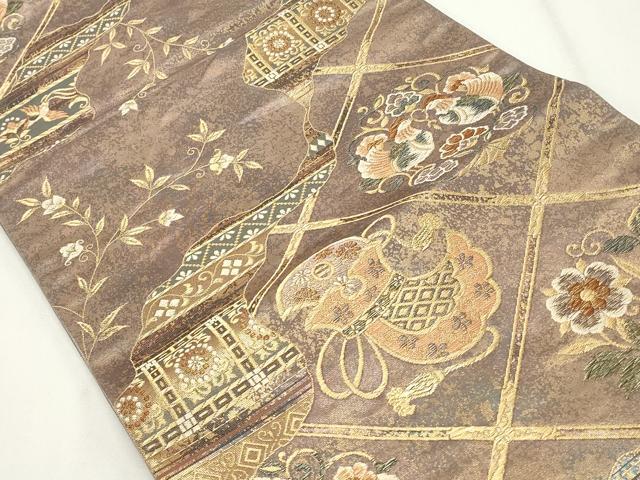 平和屋着物◎六通柄袋帯　天井花鳥文　金糸　引箔　正絹　逸品　CABF2149qe
