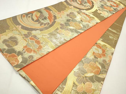平和屋着物◎六通柄袋帯　鳳凰花文　金糸　正絹　逸品　CABF2150qe
