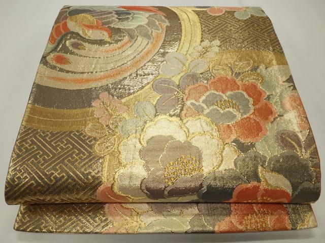 平和屋着物◎六通柄袋帯　鳳凰花文　金糸　正絹　逸品　CABF2150qe