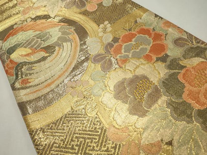 平和屋着物◎六通柄袋帯　鳳凰花文　金糸　正絹　逸品　CABF2150qe