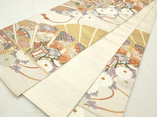 平和屋着物◎六通柄袋帯　唐織　扇面の華　金銀糸　正絹　逸品　CABF2152qe