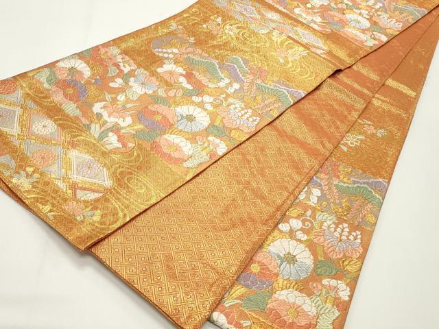 平和屋着物◎佐賀錦　六通柄袋帯　唐織　流水花文　金糸　正絹　逸品　CABF2157qe