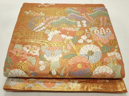 平和屋着物◎佐賀錦　六通柄袋帯　唐織　流水花文　金糸　正絹　逸品　CABF2157qe