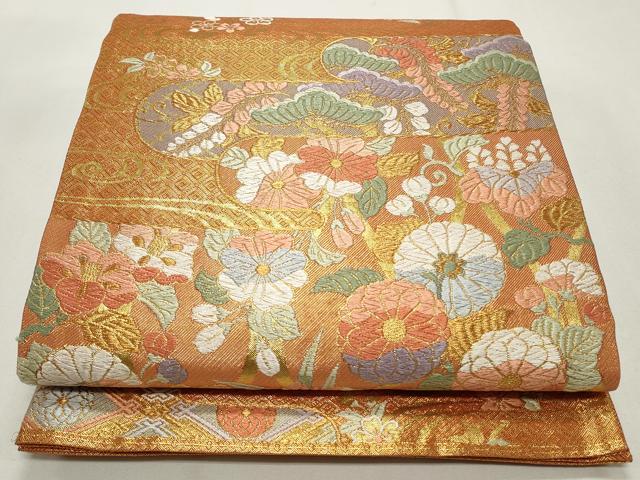 平和屋着物◎佐賀錦　六通柄袋帯　唐織　流水花文　金糸　正絹　逸品　CABF2157qe