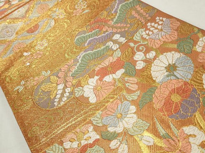 平和屋着物◎佐賀錦　六通柄袋帯　唐織　流水花文　金糸　正絹　逸品　CABF2157qe