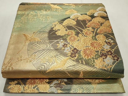 平和屋着物◎六通柄袋帯　飛鶴花文　金銀糸　正絹　逸品　CABF2163qe