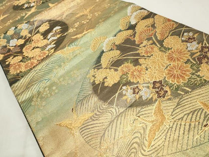 平和屋着物◎六通柄袋帯　飛鶴花文　金銀糸　正絹　逸品　CABF2163qe