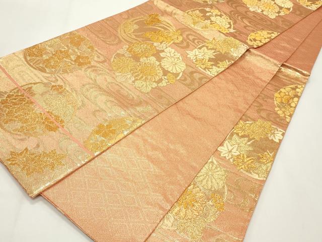 平和屋着物◎佐賀錦　六通柄袋帯　流水花文　金糸　正絹　逸品　CABF2164qe
