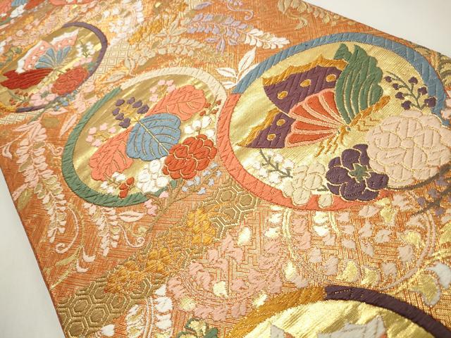 平和屋着物◎六通柄袋帯　唐織　花蝶丸文　金糸　正絹　逸品　CABF2168qe