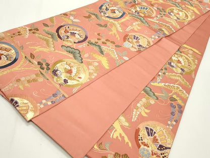 平和屋着物◎六通柄袋帯　唐織　能衣胡蝶丸文　金糸　正絹　逸品　CABF2173qe